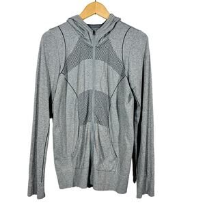 Zella Full Zip Athletic JAcket Light Gray Pockets Hood Long Sleeve - L